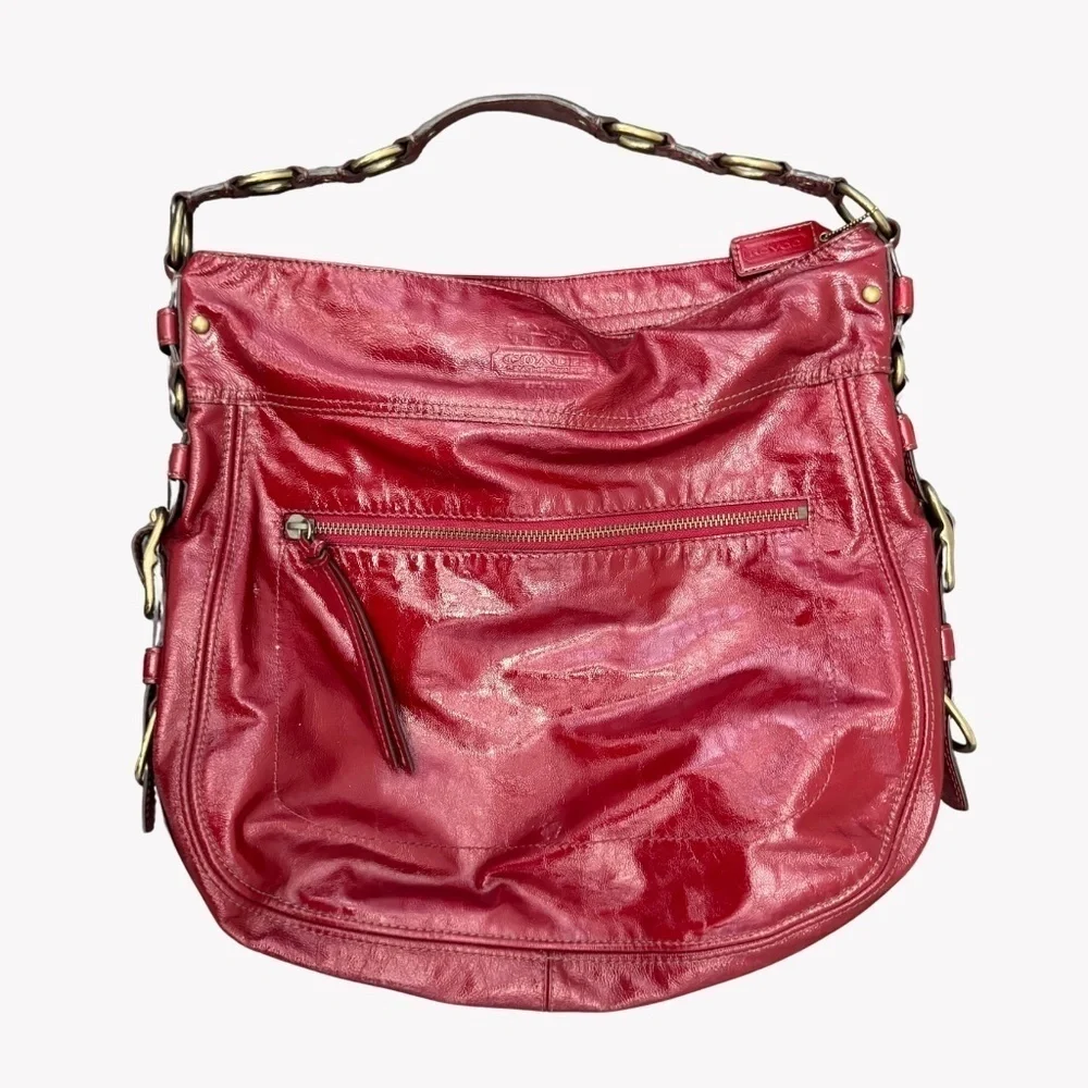 RARE Coach 12736 Zoe Editorial Red Patent XL Hobo Bag